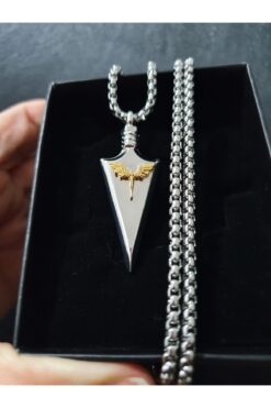 ERKEK KOLYE STORE Ok Rodyum Melek Figürlü Kolye