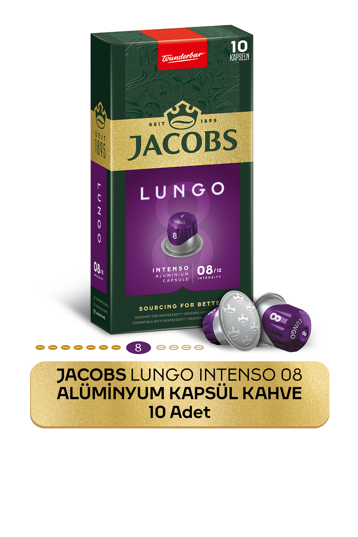 Jacobs Lungo 8 Intenso Nespresso Uyumlu Alüminyum Kapsül Kahve 10 Adet