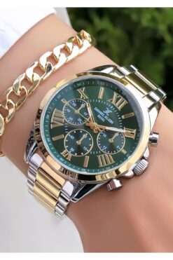 Daniel Klein Yeni Sezon Kadın Kol Saati Altın Gümüş Yeşil Renk 2 Yıl Garantili Bileklik Hediyeli