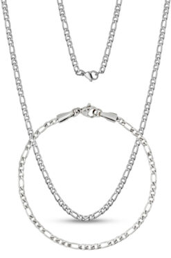 Takı Dükkanı İnce Figaro Erkek Çelik Zincir Kolye ve Bileklik Set 4mm eck55s