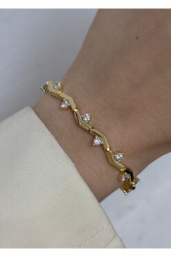 KİLİGİSTANBUL 14K ALTIN GÖRÜNÜMLÜ PREMİUM SIRALI DALGA BİLEKLİK (KARARMALARA KARŞI DAYANIKLI)