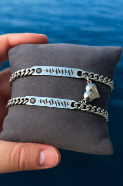 Takı Dükkanı Sevgili Arkadaş Spotify Kodlu Mıknatıslı Kalpli Unisex Çelik Bileklik Çifti scb74