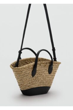 MANGO Woman Küçük boy doğal elyaf hasır çanta