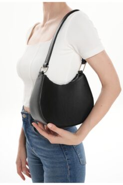 WITH-W Kadın Orijinal Deri Model Siyah Baget Omuz Çantası Bagi