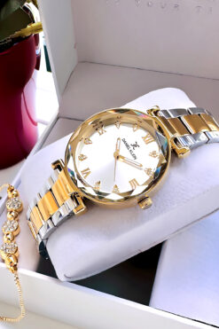 Daniel Klein Orijinal Kadın Kol Saati 3 Atm Su Geçirmez Gold Gümüş Renk Çelik Kordon + Bileklik Hediye DKBY2012C2