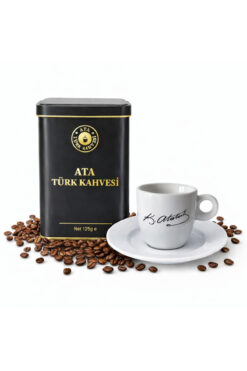 ATA TÜRKKAHVESİ 1 Adet Atatürk İmzalı Hediye Fincan Takımı + 125g. Ata Türk Kahvesi Metal Kutu