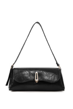 SHAKA Kırışık Dokulu Siyah Shk305 Suni Deri, Özel Kilit Mıknatıslı El, Kol ve Omuz Çantası