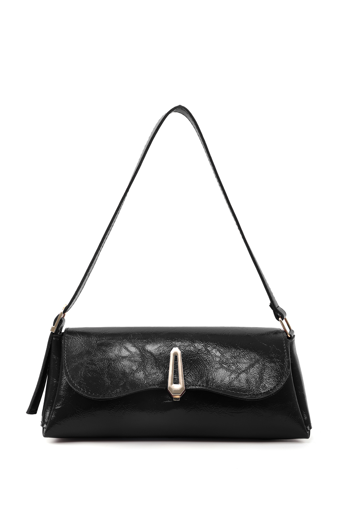 SHAKA Kırışık Dokulu Siyah Shk305 Suni Deri, Özel Kilit Mıknatıslı El, Kol ve Omuz Çantası