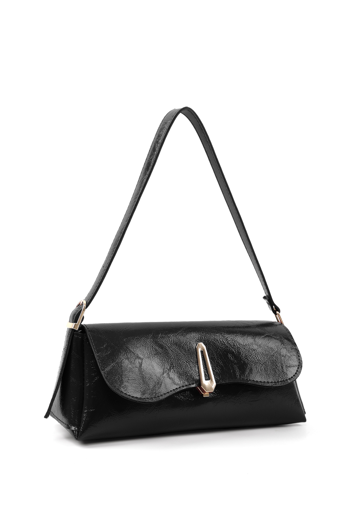 SHAKA Kırışık Dokulu Siyah Shk305 Suni Deri, Özel Kilit Mıknatıslı El, Kol ve Omuz Çantası - Görsel 2