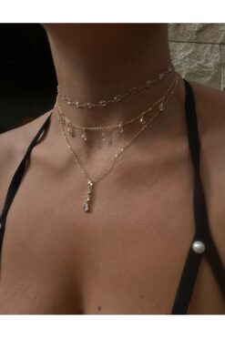 pop up store Damla Taşlı Üçlü Set Zirkon Kolye