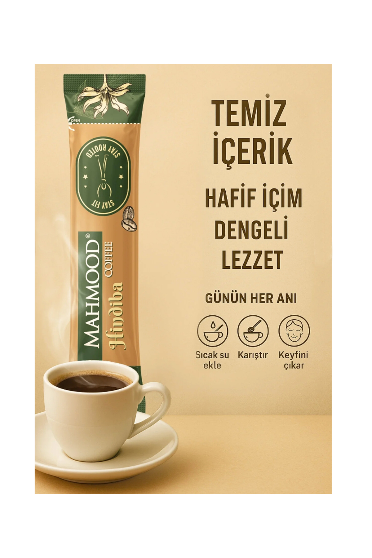 nshticaret Mahmood Hindiba Kahvesi 2g x 48 Adet Stick | %60 Hindiba – %40 Kahve | Şekersiz & Helal - Görsel 3