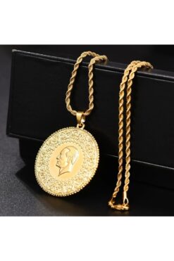 toptanhanem Gerçek Altın Görünümlü Cumhuriyet Tam AtA Kolye | Kararmaz Antialerjik Çelik Kolye