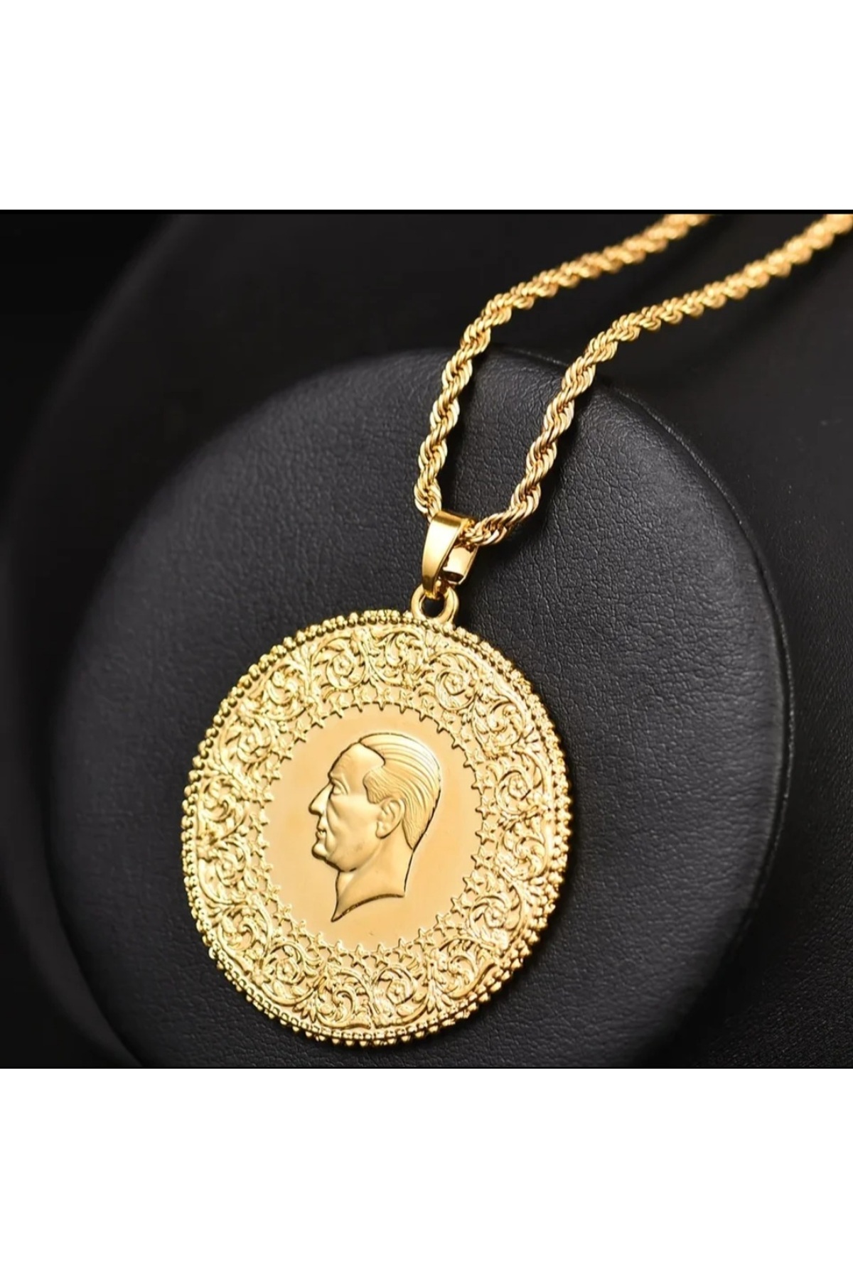 toptanhanem Gerçek Altın Görünümlü Cumhuriyet Tam AtA Kolye | Kararmaz Antialerjik Çelik Kolye - Görsel 3