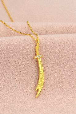 Bilsen Store 925 Ayar Gümüş Zincirli Altın Kaplama Zülfikar Kılıcı Kolye