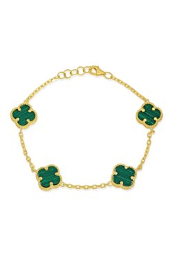 Argentum Concept 14k Altın Kaplamalı 925 Ayar Gümüş Granada Saray Yoncası Bileklik - Yeşil 45103000