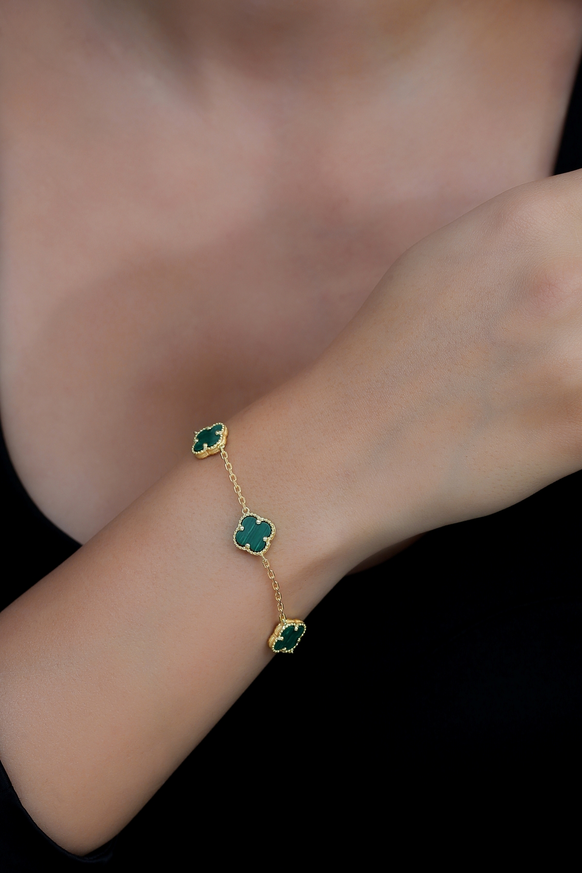 Argentum Concept 14k Altın Kaplamalı 925 Ayar Gümüş Granada Saray Yoncası Bileklik - Yeşil 45103000 - Görsel 2