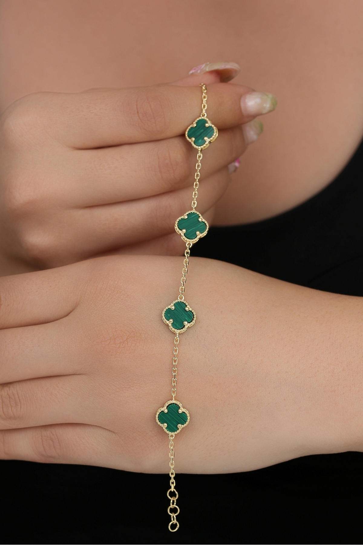 Argentum Concept 14k Altın Kaplamalı 925 Ayar Gümüş Granada Saray Yoncası Bileklik - Yeşil 45103000 - Görsel 3