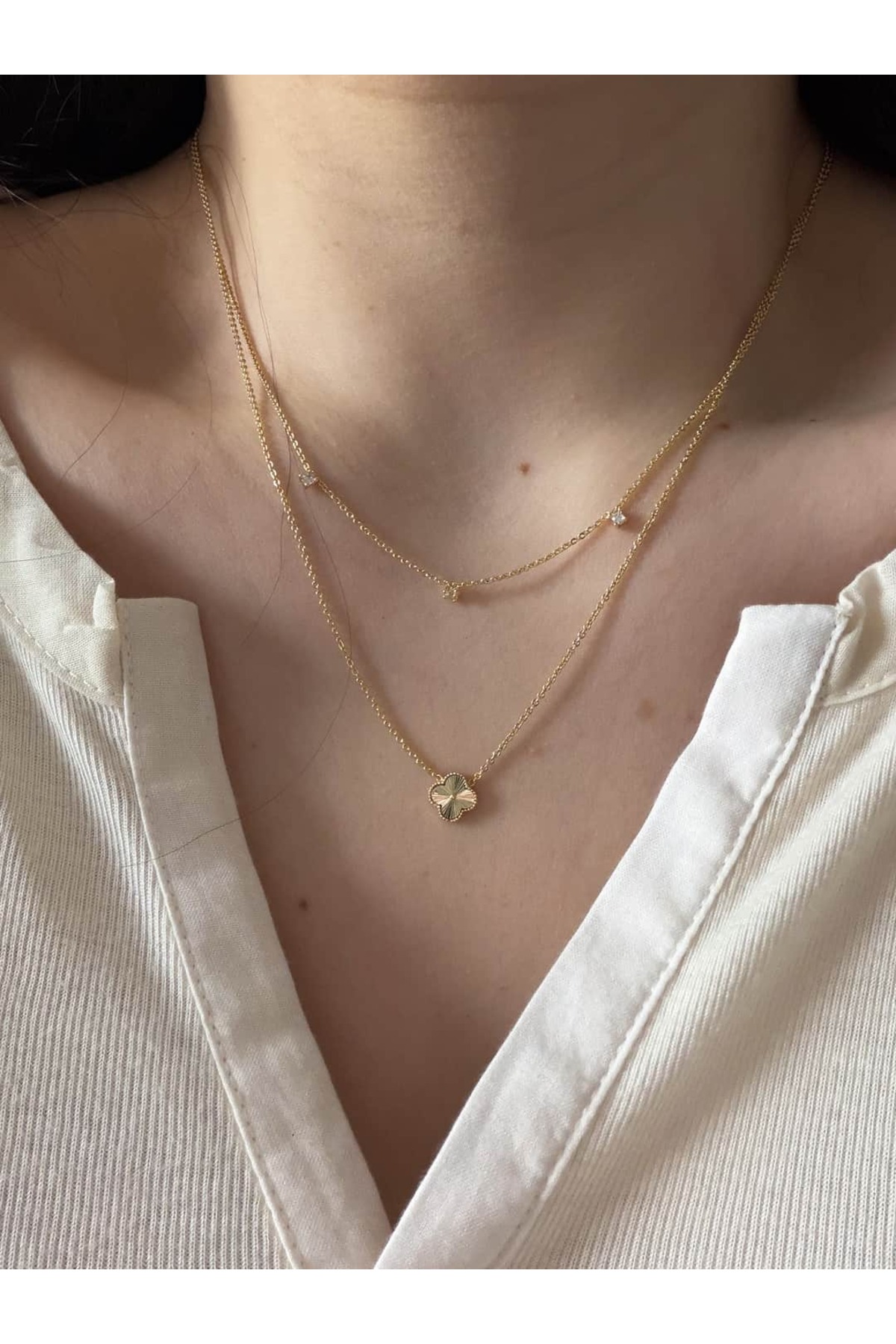 CHARMLUCKY ÖZEL SERİ 2Lİ YONCA TAŞ KOLYE