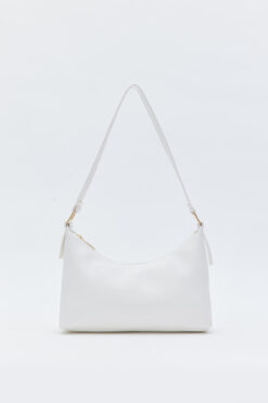 Shanta Beyaz D05 Fermuarlı Suni Deri Günlük Kadın El ve Omuz Baget Çantası U:15 E:24 G:9