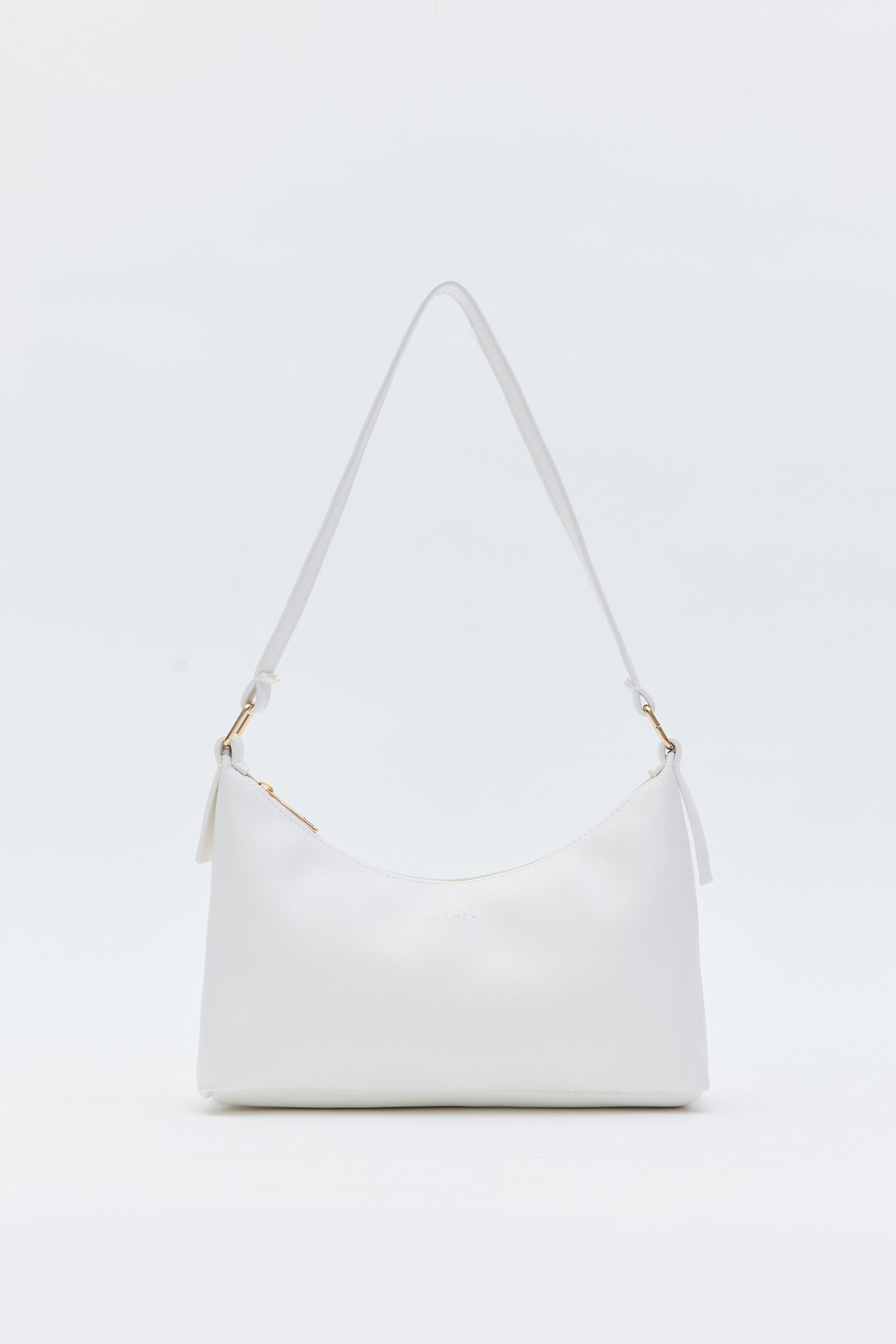 Shanta Beyaz D05 Fermuarlı Suni Deri Günlük Kadın El ve Omuz Baget Çantası U:15 E:24 G:9