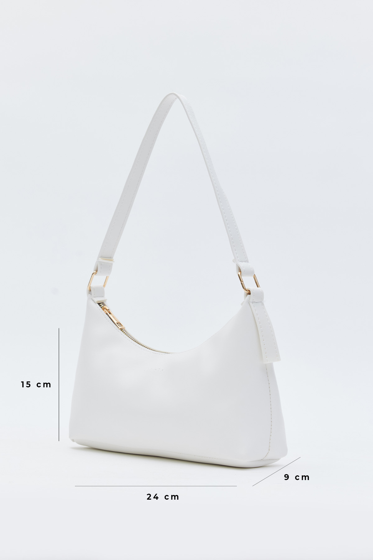 Shanta Beyaz D05 Fermuarlı Suni Deri Günlük Kadın El ve Omuz Baget Çantası U:15 E:24 G:9 - Görsel 2