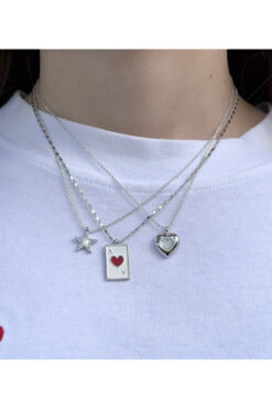 Eylülün Takısı Kadın Gümüş Renk 3 Adet Kupa As Yıldız Kalp Kolye