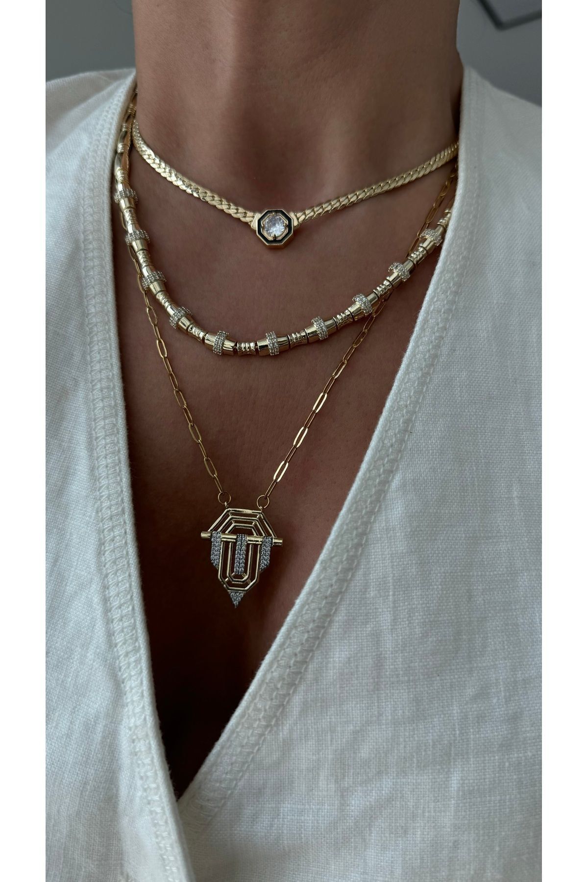 Vi store Çelik Kristal Taşlı Leyla Kolye - Görsel 2