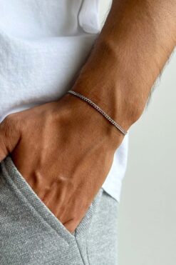 The Collection Unisex Kararmaz Ultra Ince Klasik Zincir Gümüş Çelik Bileklik