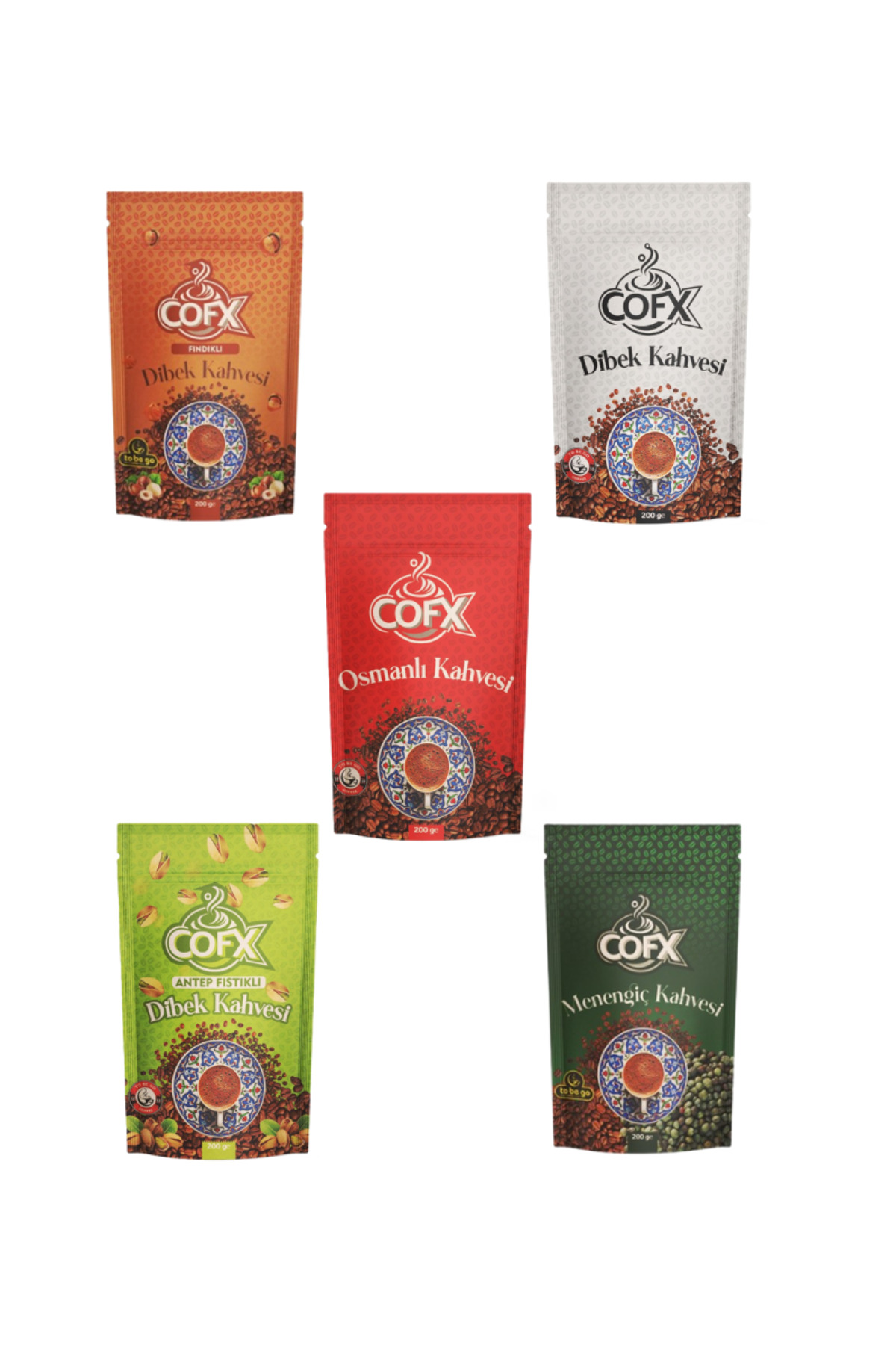 Cofx Karma Kahve Paketi - Osmanlı - Menengiç - Dibek - Fındıklı Dibek - Antep Fıstıklı Kahve 5x200 gr