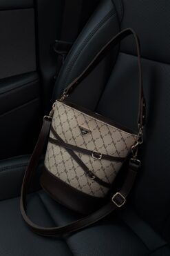 NOTHING Kadın Monogram VizonKahve Kemer Detaylı Kova Model El Omuz Ve Çapraz Çanta Carla