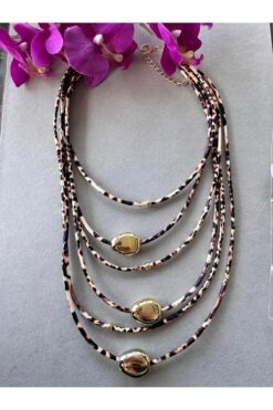 Pelin Aksesuar Leopar Kat Kat Sıralı Gold Kolye