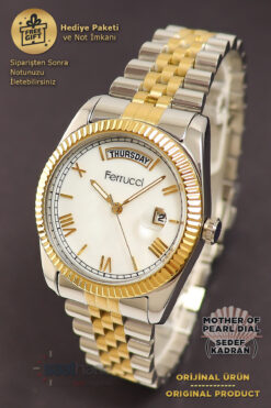 Ferrucci Takvimleri Aktif Sarı Beyaz Renk Çelik Kordon Orijinal Kadran Kadın Kol Saati FC.13024TM