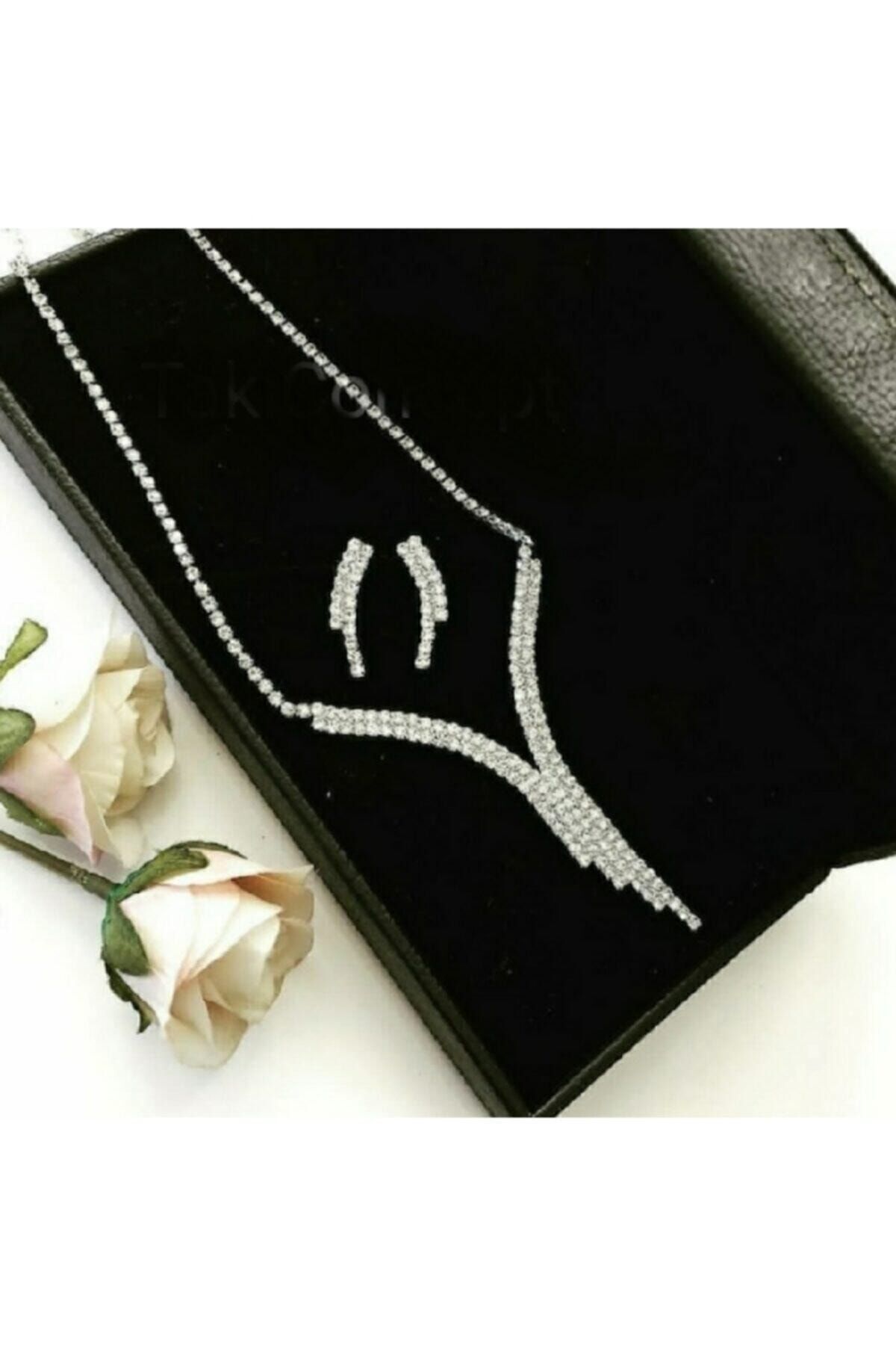 TakıConcept Su Yolu Gelin Seti Kristal Taşlı Abiye Gelin Küpe Kolye Set - Görsel 2