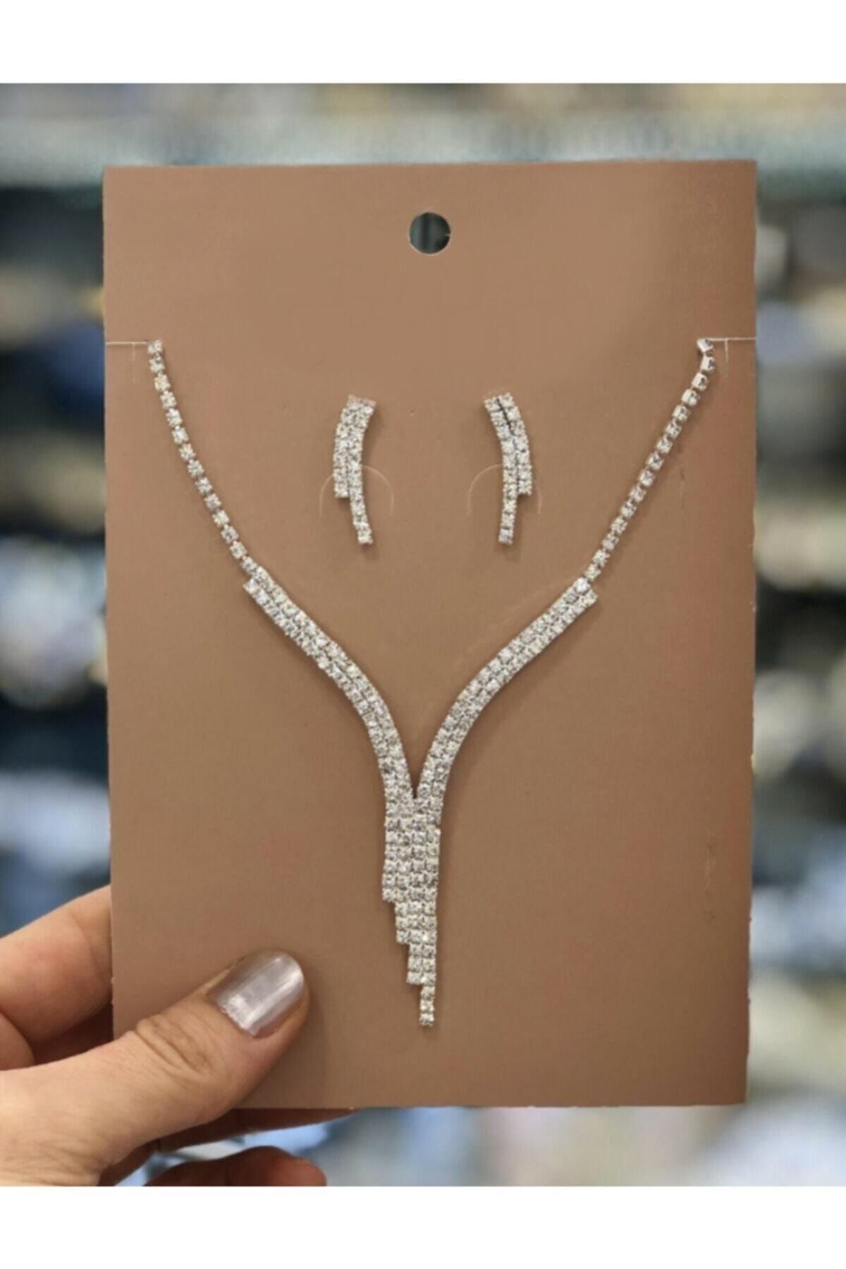 TakıConcept Su Yolu Gelin Seti Kristal Taşlı Abiye Gelin Küpe Kolye Set - Görsel 3