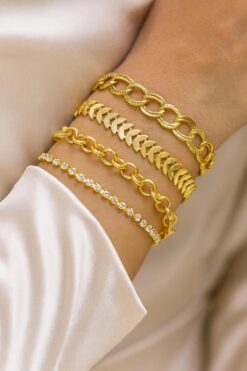 monalisatoka Kadın Gold Balık Sırtı Zincir Kombin Bileklik 4’Lü
