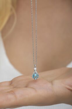 Nereze 925 Ayar Gümüş Aquamarin Taşlı Balon Kolye