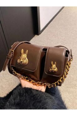 Katusa Kadın Kahverengi Sincap Aksesuar Detaylı Tasarım Baget Çanta