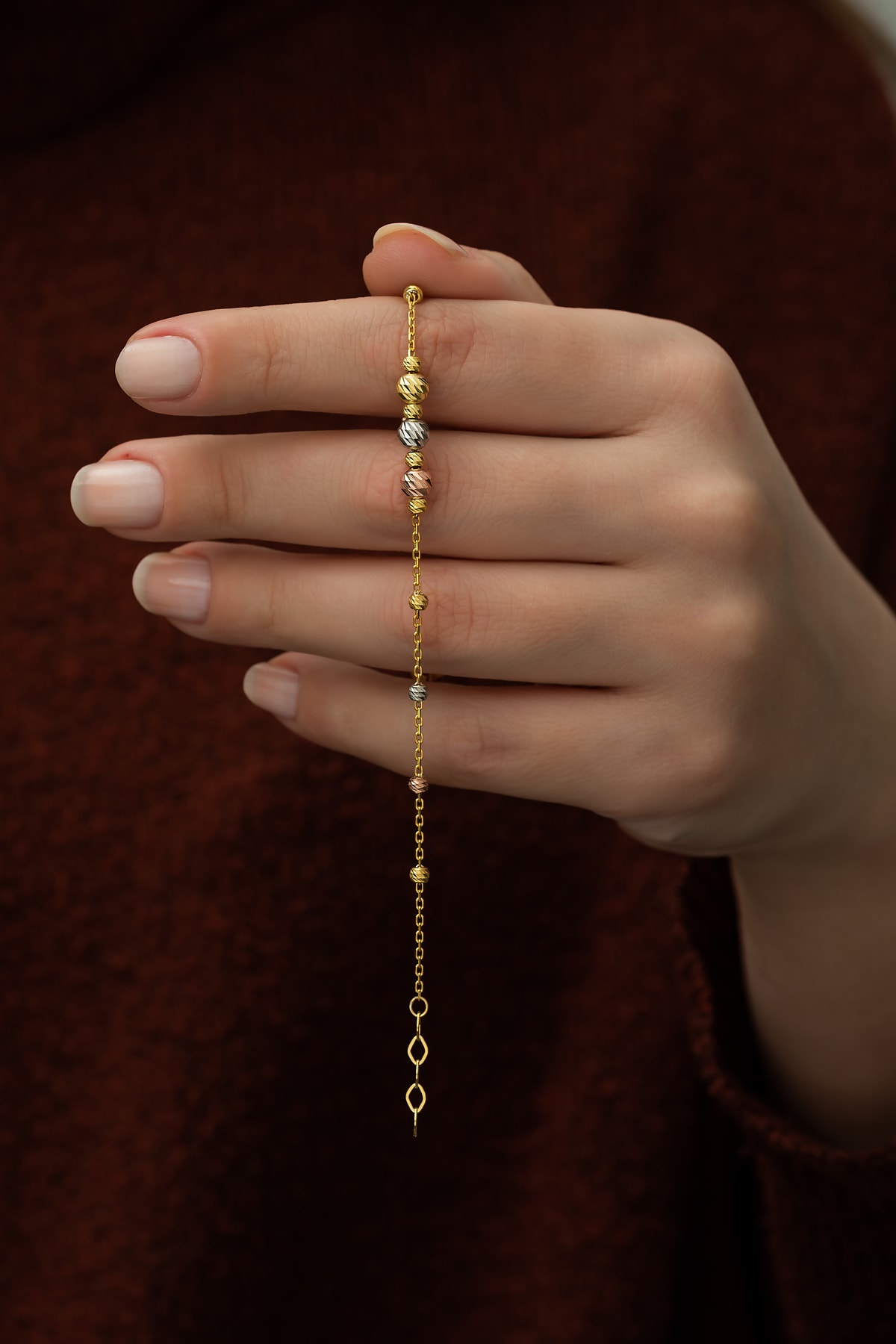 Nereze Kadın 925 Ayar Minik Toplu Renkli Dorika Gümüş Bileklik