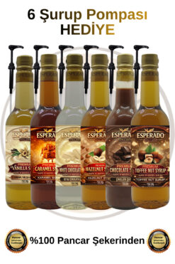 ESPERADO VANİLYA-KARAMEL-BEYAZ ÇİK.-FINDIK-ÇİKOLATA-TOFFNUT AROMALI KAHVE ŞURUBU 750 ML*6 AD.