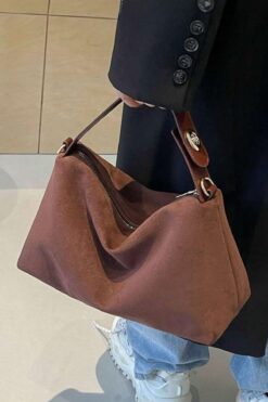 BAHELS İthal Acı Kahve Renk Süet El ve Omuz Çantası