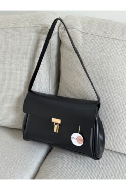 BAGLOVİS Önü Kilit Detaylı Tek Askılı İçi Astarlı Ve Gizli Cepli Şık Siyah Kadın Omuz Çantası EN28 BOY18