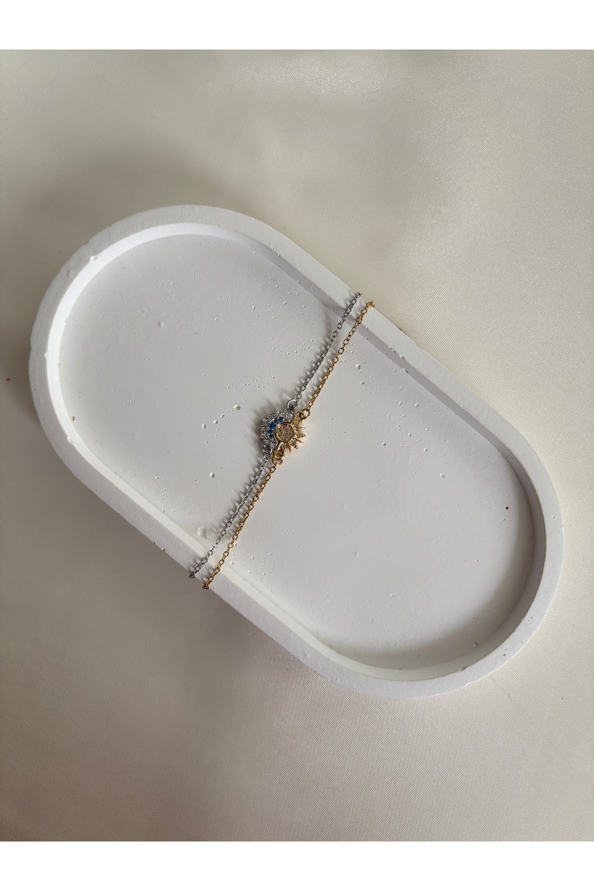 Home Kadın Ay Güneş Figürlü Çift Zincir Bileklik | Gold Gümüş Renk Taşlı Minimal Şık Bileklik - Görsel 3