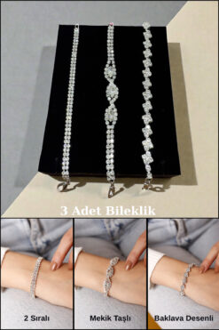 HUBANN Gümüş Kaplama Baklava Desenli Geometrik Su Yolu Bileklik Kristal Bileklik Taşlı Bileklik