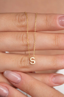 Elika Silver 925 Ayar Gümüş Üç Boyutlu S Harfi Gold Kolye