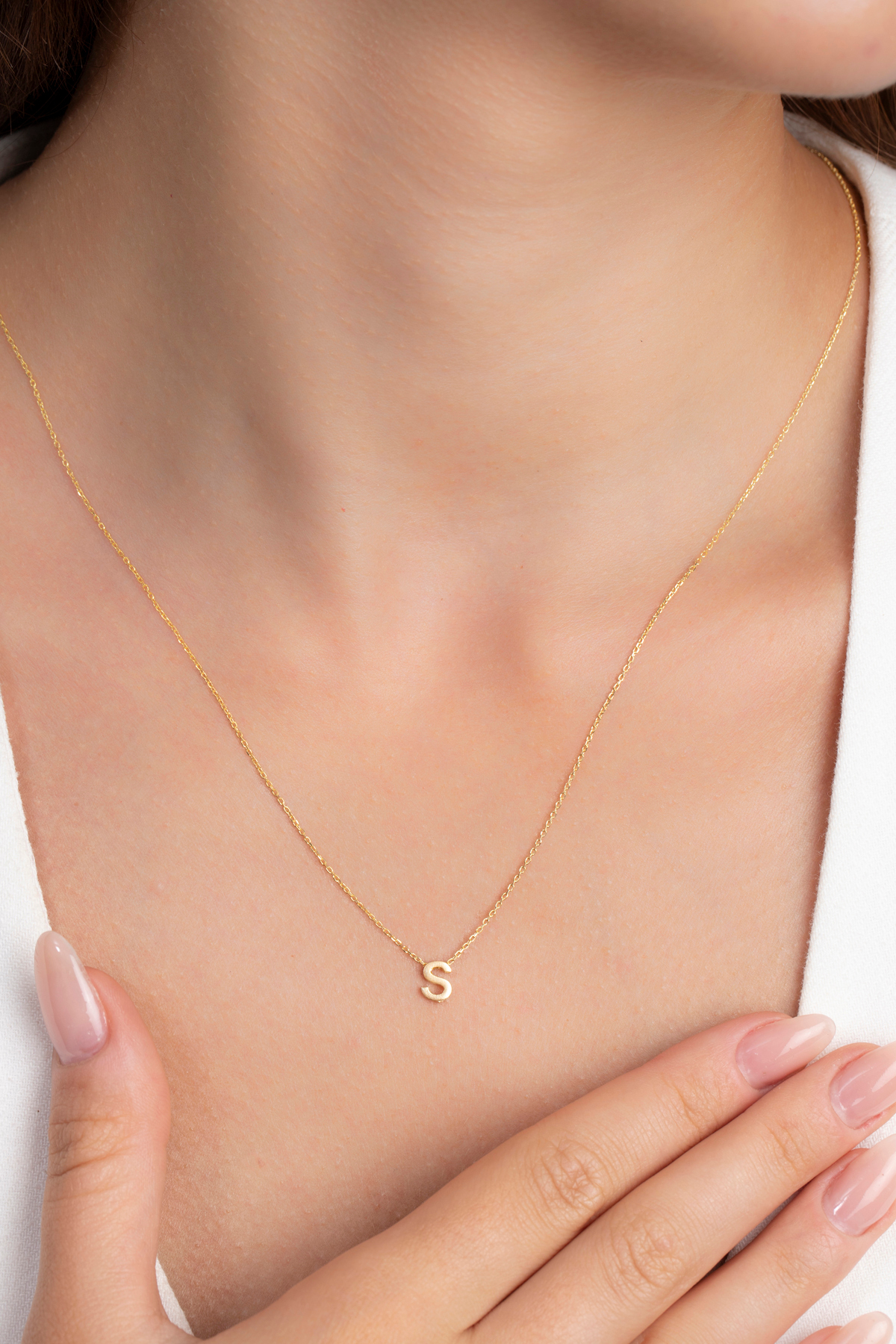 Elika Silver 925 Ayar Gümüş Üç Boyutlu S Harfi Gold Kolye - Görsel 2