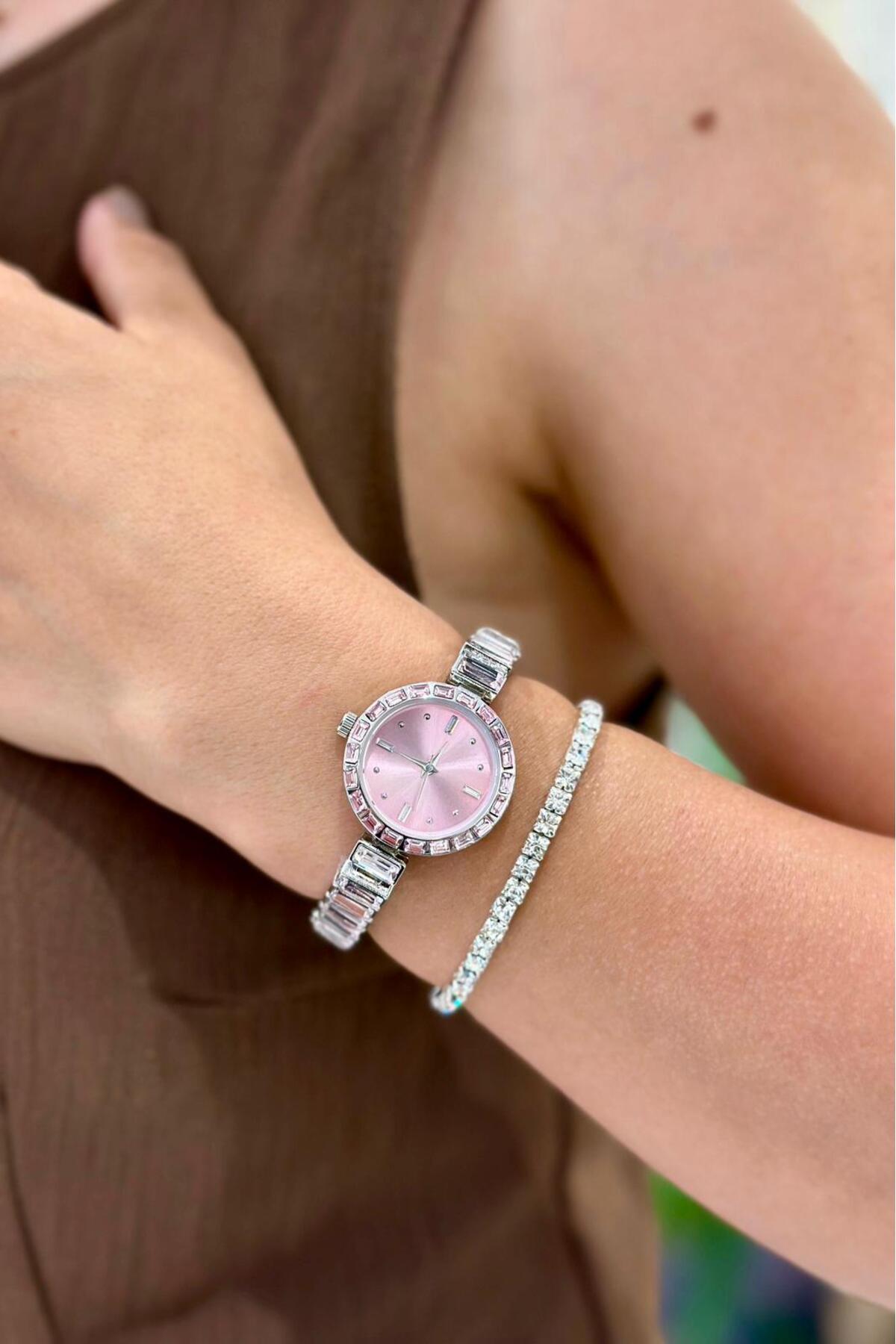 DEEPORA TAŞ KORDONLU KADIN SAATİ+SU YOLU BİLEKLİK HEDİYELİ - Görsel 3