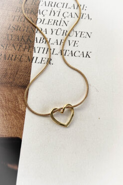 roshel Çelik İnce Zincir Altın Renk Kalp Detaylı Çelik Kolye