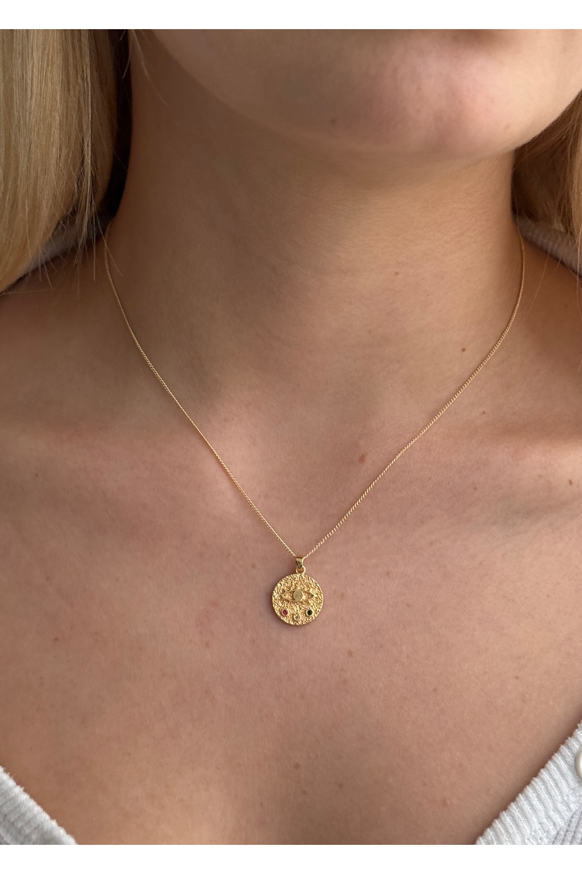 KİLİGİSTANBUL GÖZ DETAY MADALYON KOLYE 40+5 CM - Görsel 3