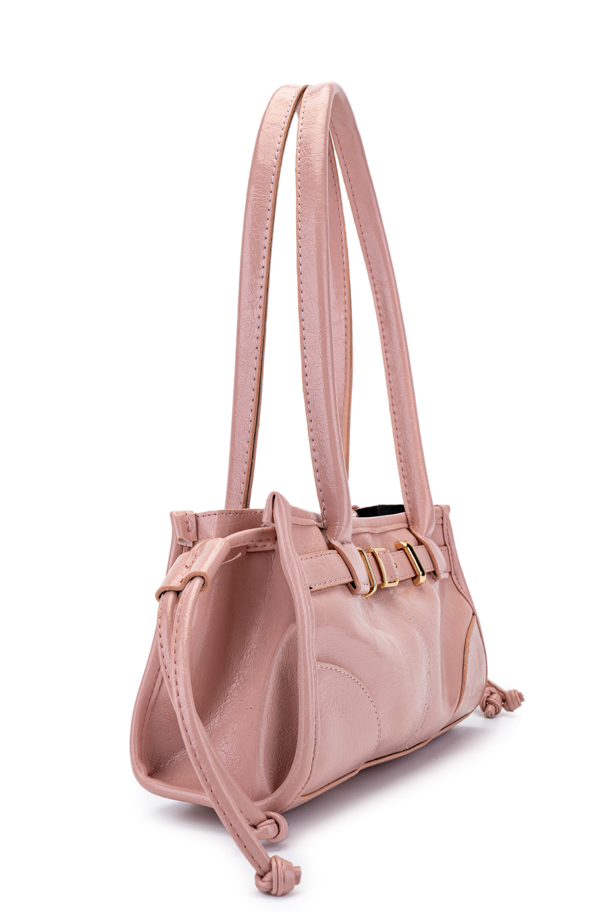 minebag Kemer Detaylı Suni Kılçıllı Deri Kadın Omuz Çanta Girls Pudra - Görsel 3