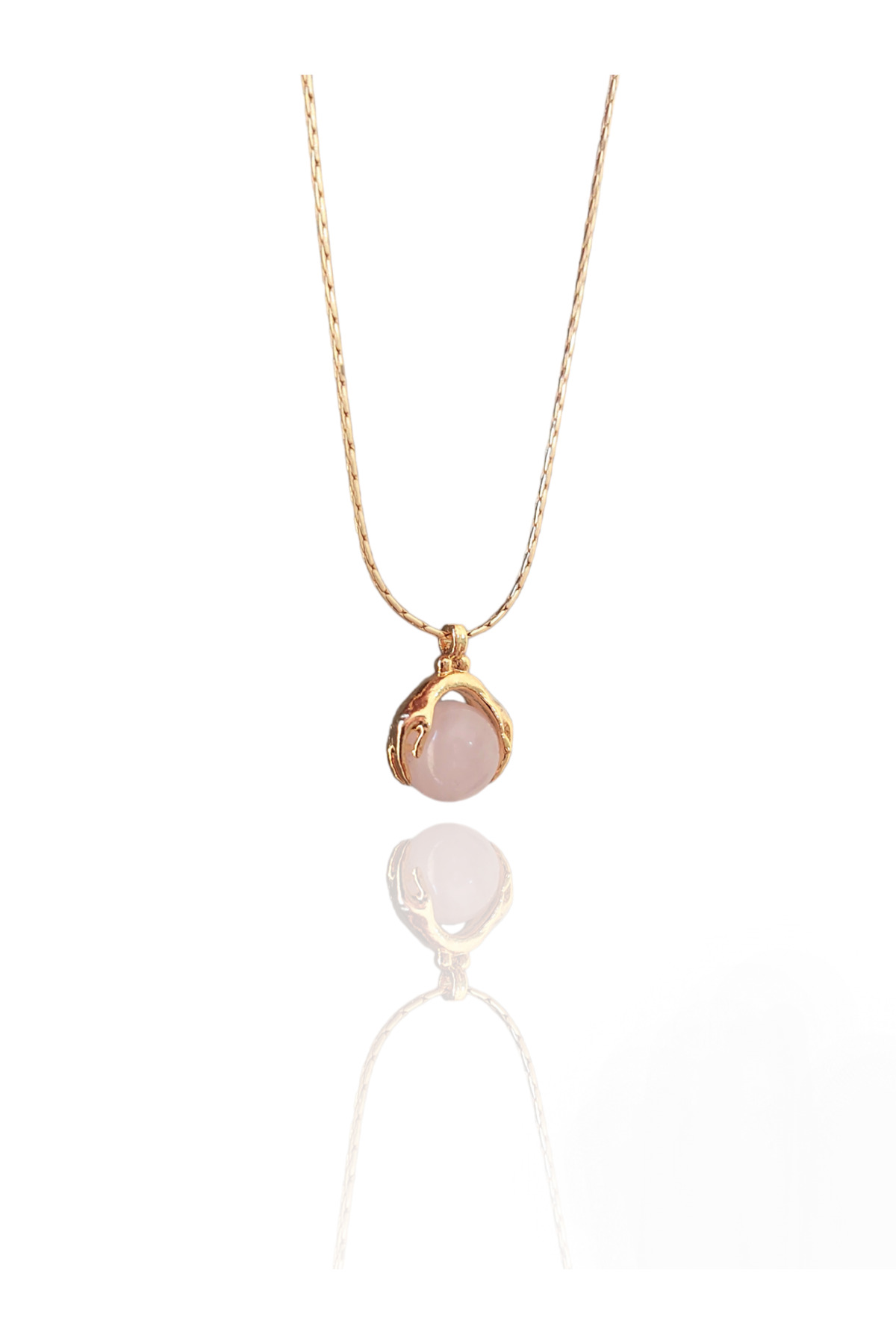 Alexis Carrel Kadın Gold Avuç Içi Pembe Kuvars Doğal Taşlı Kolye